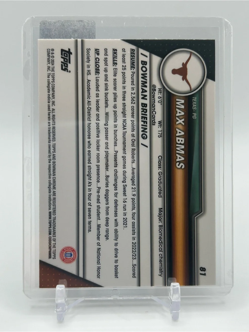Max Abmas Texas Basketball Trading Card 🏀 1st Bowman
